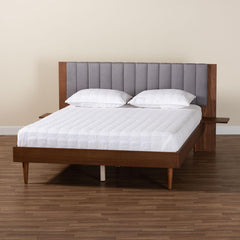 Platform Bed, Queen, Gray Upholstered Headboard with Built-In Shelves