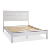 Platform Bed, Queen, Solid Pine with Louvered Headboard in Brushed White