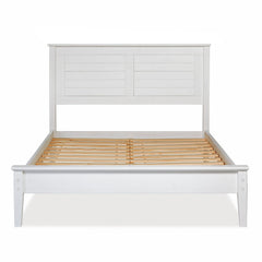 Platform Bed, Queen, Solid Pine with Louvered Headboard in Brushed White