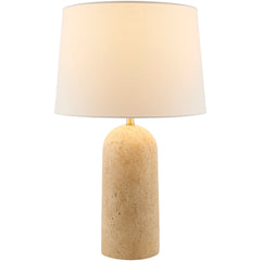 Plug-In Lamp with Stone Base and Linen Shade