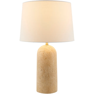 Plug-In Lamp with Stone Base and Linen Shade