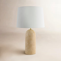 Plug-In Lamp with Stone Base and Linen Shade
