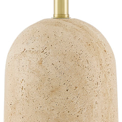 Plug-In Lamp with Stone Base and Linen Shade