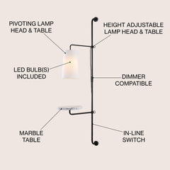 Plug-In Swing Arm Sconce with White Cotton Shade and Black Metal Frame