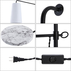 Plug-In Swing Arm Sconce with White Cotton Shade and Black Metal Frame