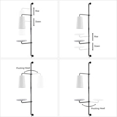 Plug-In Swing Arm Sconce with White Cotton Shade and Black Metal Frame
