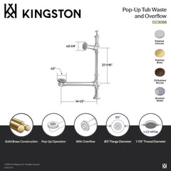 Pop-Up Tub Waste and Overflow, Heirloom, Solid Brass in Oil Rubbed Bronze