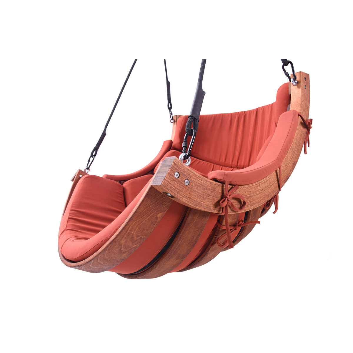 Porch Swing Chair, Solid Wood Frame with Terracotta Cushion