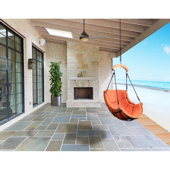 Porch Swing Chair, Solid Wood Frame with Terracotta Cushion