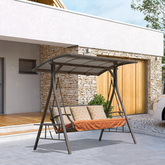 Porch Swing with Stand in Brown Metal with Adjustable Canopy