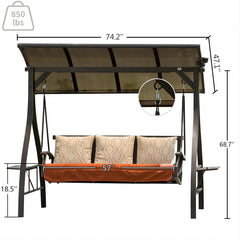 Porch Swing with Stand in Brown Metal with Adjustable Canopy