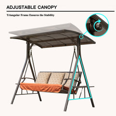 Porch Swing with Stand in Brown Metal with Adjustable Canopy