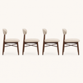 Side | profile view of all four chairs showing the oval back depth and the tapered legs