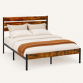 Studio | Three-quarter studio view showing the wood-and-metal frame, slat headboard, footboard, and support legs