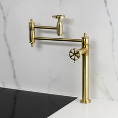 Pot Filler Faucet, Belknap, Two-Handle Deck Mount in Brushed Brass