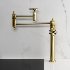 Pot Filler Faucet, Belknap, Two-Handle Deck Mount in Brushed Brass
