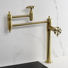 Pot Filler Faucet, Belknap, Two-Handle Deck Mount in Brushed Brass