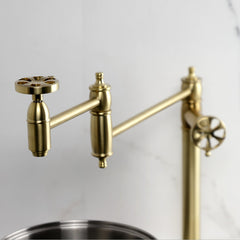 Pot Filler Faucet, Belknap, Two-Handle Deck Mount in Brushed Brass