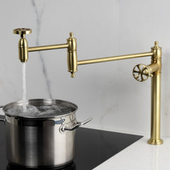 Pot Filler Faucet, Belknap, Two-Handle Deck Mount in Brushed Brass