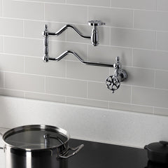 Pot Filler Faucet, Belknap, Two-Handle Wall Mount in Polished Chrome
