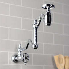 Pot Filler Faucet, Belknap, Two-Handle Wall Mount in Polished Chrome