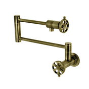 Pot Filler Faucet, Belknap, Wall Mount with Two Handles in Antique Brass