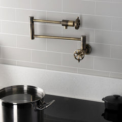 Pot Filler Faucet, Belknap, Wall Mount with Two Handles in Antique Brass