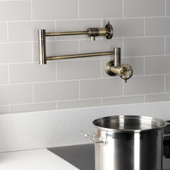 Pot Filler Faucet, Belknap, Wall Mount with Two Handles in Antique Brass