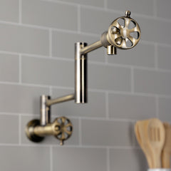Pot Filler Faucet, Belknap, Wall Mount with Two Handles in Antique Brass