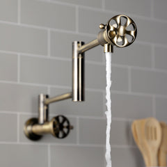 Pot Filler Faucet, Belknap, Wall Mount with Two Handles in Antique Brass