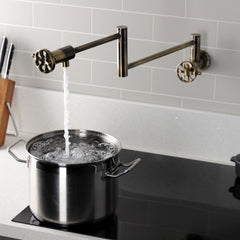Pot Filler Faucet, Belknap, Wall Mount with Two Handles in Antique Brass