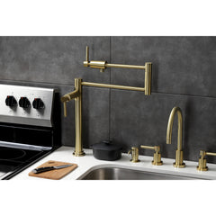 Pot Filler Faucet, Concord, Two-Handle Deck Mount in Brushed Brass