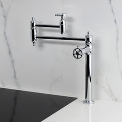 Pot Filler Faucet, Fuller, Two-Handle Deck Mount in Polished Chrome