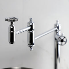 Pot Filler Faucet, Fuller, Two-Handle Deck Mount in Polished Chrome