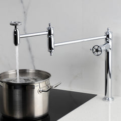 Pot Filler Faucet, Fuller, Two-Handle Deck Mount in Polished Chrome