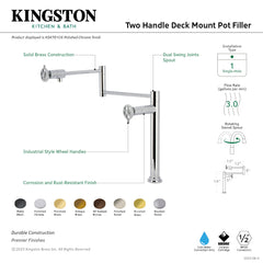 Pot Filler Faucet, Fuller, Two-Handle Deck Mount in Polished Chrome