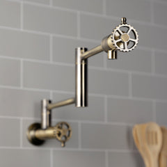 Pot Filler Faucet, Fuller, Two-Handle Wall Mount in Antique Brass