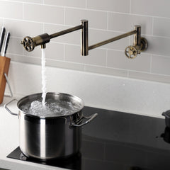 Pot Filler Faucet, Fuller, Two-Handle Wall Mount in Antique Brass