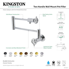 Pot Filler Faucet, Fuller, Two-Handle Wall Mount in Antique Brass