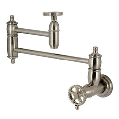 Pot Filler Faucet, Fuller, Wall Mount with Two Handles in Brushed Nickel