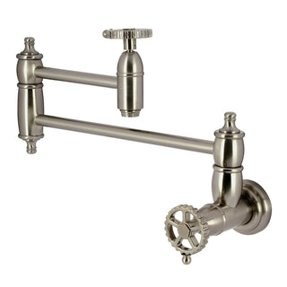 Pot Filler Faucet, Fuller, Wall Mount with Two Handles in Brushed Nickel