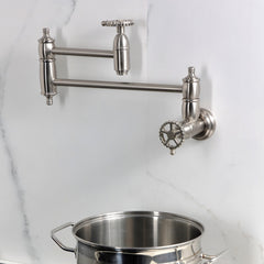 Pot Filler Faucet, Fuller, Wall Mount with Two Handles in Brushed Nickel