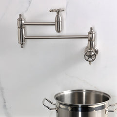 Pot Filler Faucet, Fuller, Wall Mount with Two Handles in Brushed Nickel