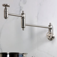 Pot Filler Faucet, Fuller, Wall Mount with Two Handles in Brushed Nickel