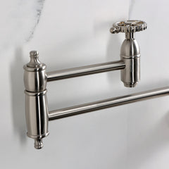 Pot Filler Faucet, Fuller, Wall Mount with Two Handles in Brushed Nickel