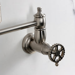 Pot Filler Faucet, Fuller, Wall Mount with Two Handles in Brushed Nickel