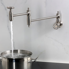 Pot Filler Faucet, Fuller, Wall Mount with Two Handles in Brushed Nickel
