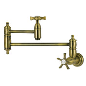 Pot Filler Faucet, Heirloom, Two-Handle Wall Mount in Antique Brass