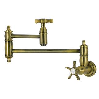Pot Filler Faucet, Heirloom, Two-Handle Wall Mount in Antique Brass