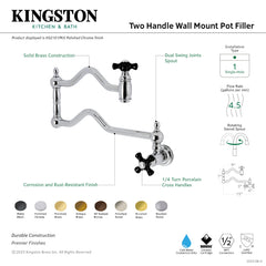 Pot Filler Faucet, Heirloom, Two-Handle Wall Mount in Matte Black